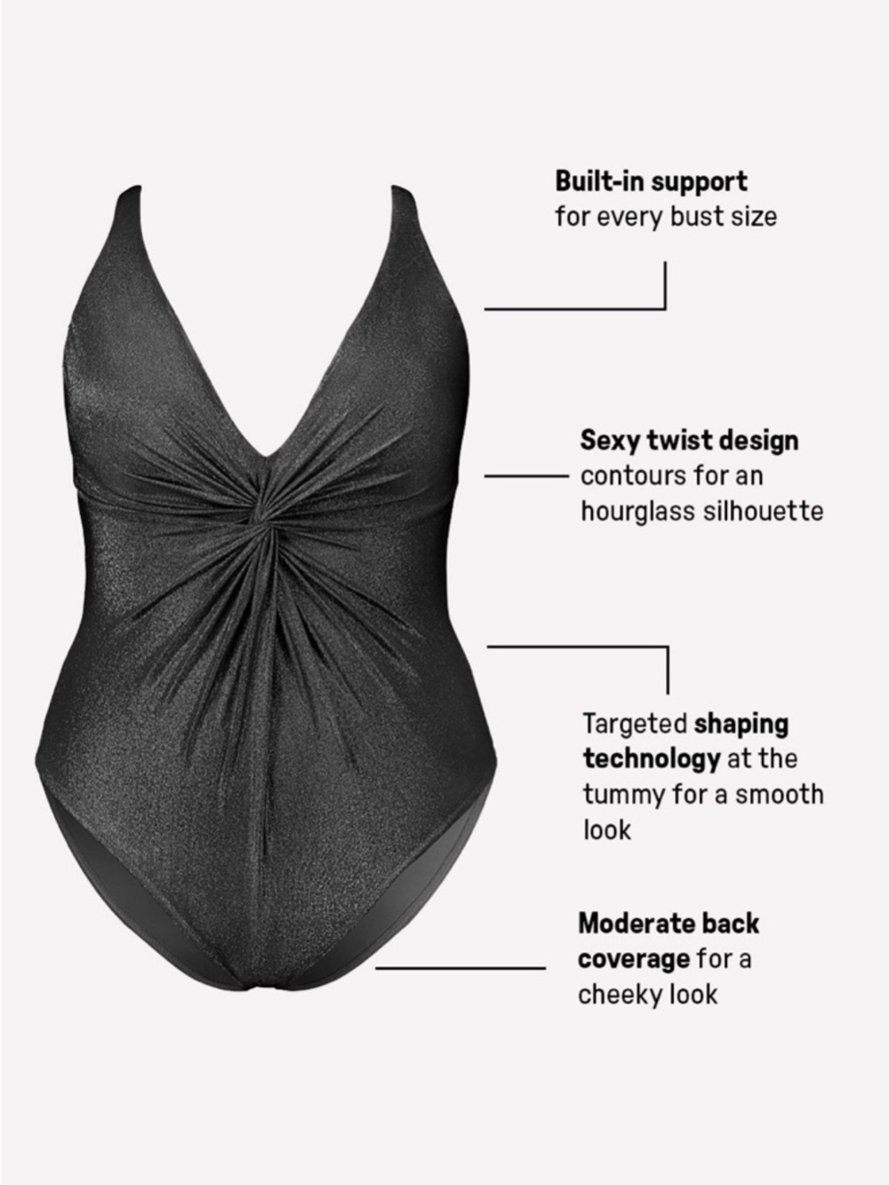 Fabletics Shaping Waist Cinching One-Piece Swimsuit |  Black Shimmer | M | NWT - Picture 5 of 7